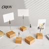 Wooden Note Clip Cube Memo Stand, Display Solid Wood Square Base Photo Card Holder, Vertical Receipt Holder for Wedding Party or Office Document Stand