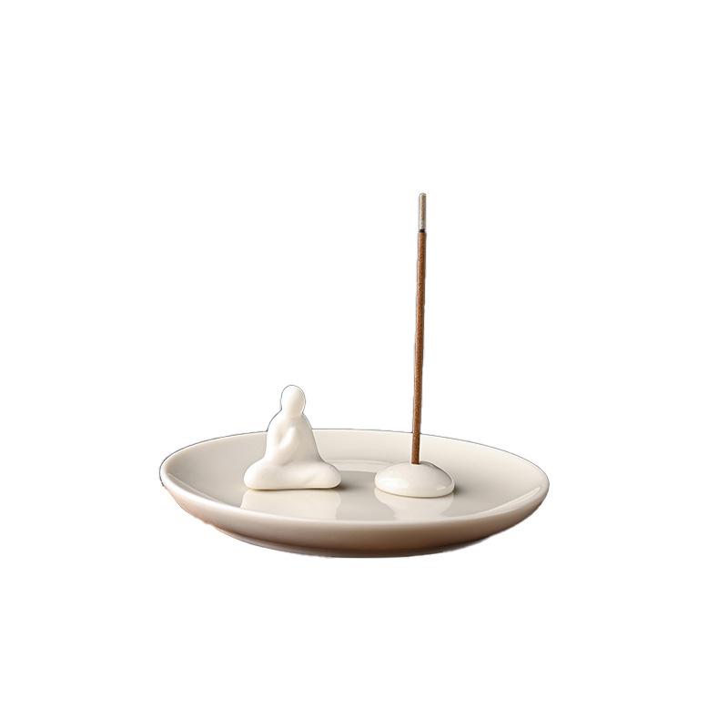 Zen-Style Formless Buddha Incense Holder: Simple White Porcelain Monk for Living Room or Study Decor.