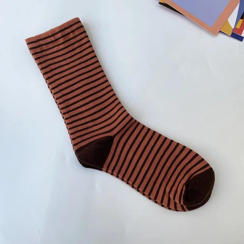 Retro Striped Women Socks Medium Tube Socks Spring and Autumn Cotton Women Long Socks Japanese Fashion College Style Women Sox