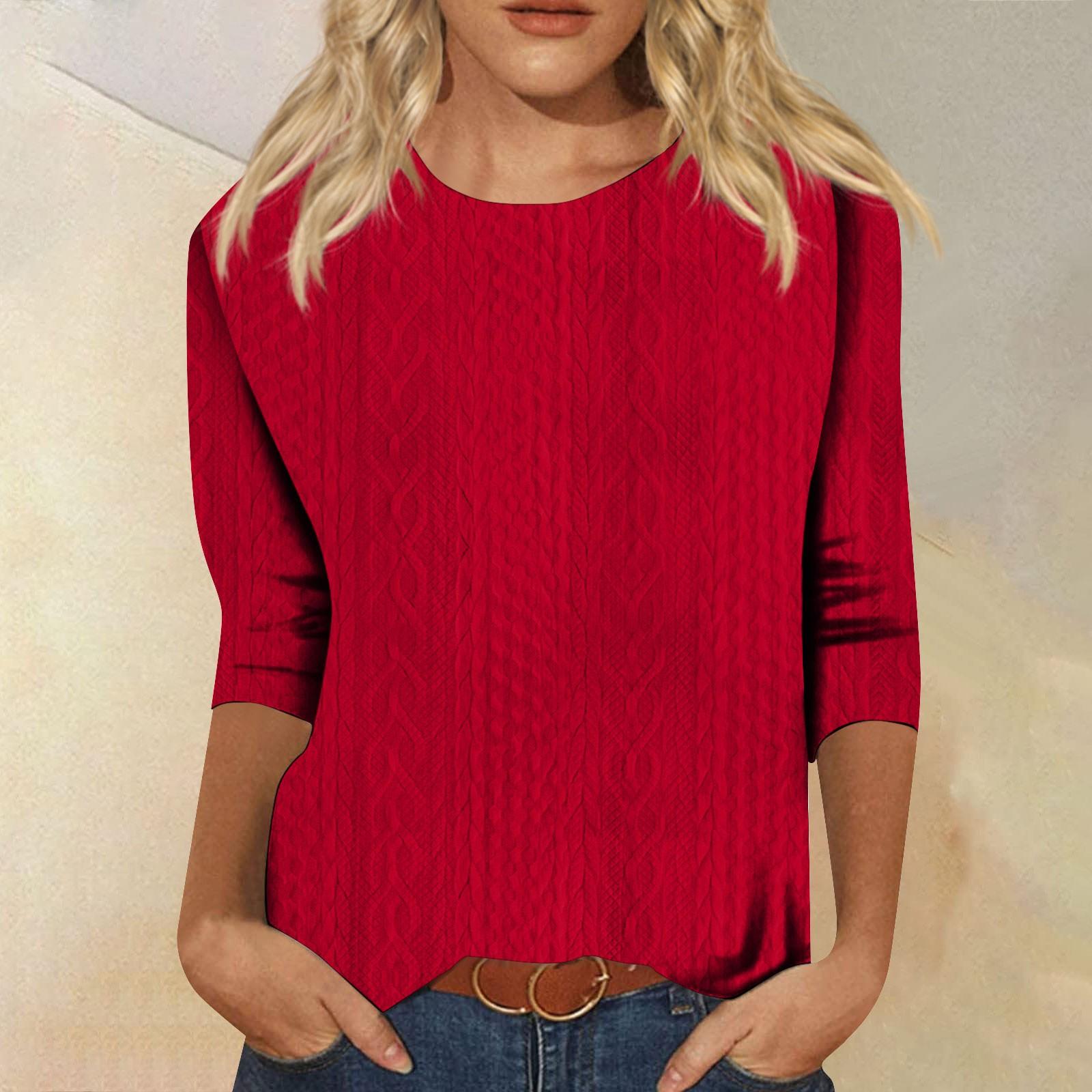 

Женская модная повседневная однотонная свободная футболка с круглым вырезом и рукавами 3/4, женский топ XXL красный