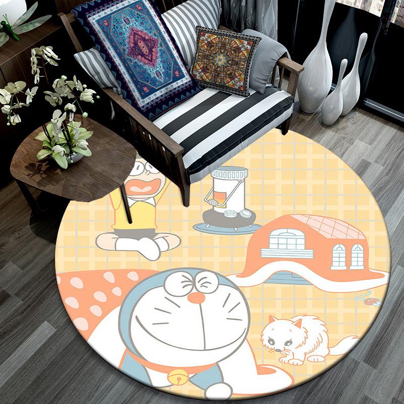 Doraemon2 Round Area Rug,Carpet Rug for Living Room Bedroom Sofa Playroom Decor,Non-slip Floor Mat