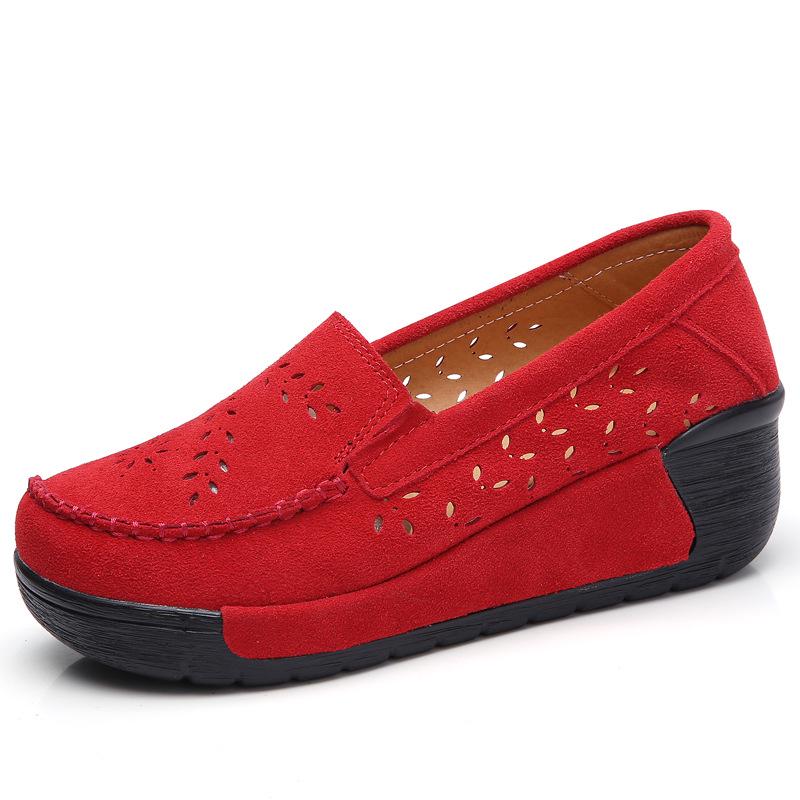 Women Cow Suede Slip-on Loafers Fashion Platform Shoes Wedge Heels Ladies Casual Shoes for Working Walking Traveling