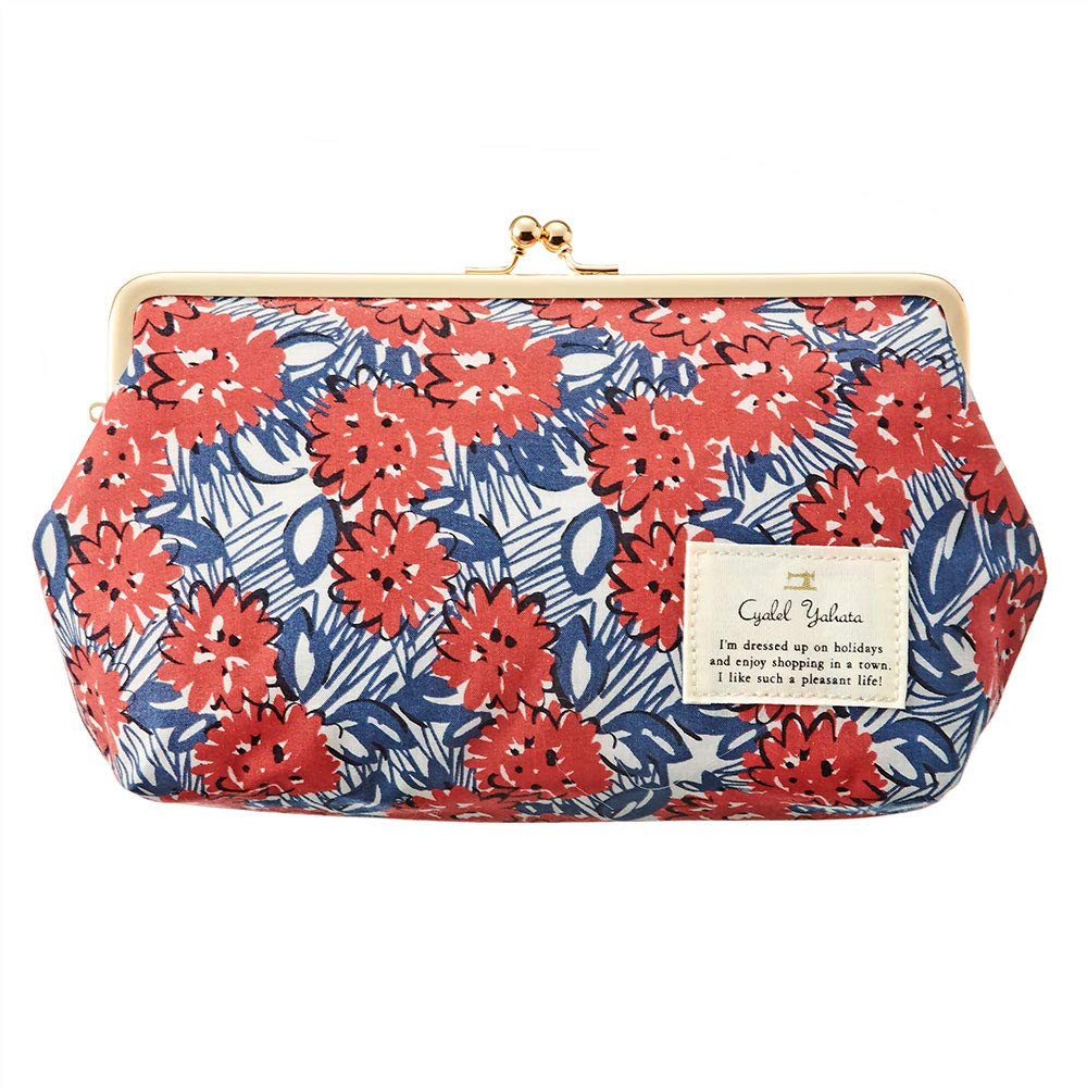 Cyalel Yahata Botanical Flower Clasp Large Travel Makeup Made In Lion Flower Red Purse, Capacity, 6-inch Pouch, Pouch, Japan, Design,