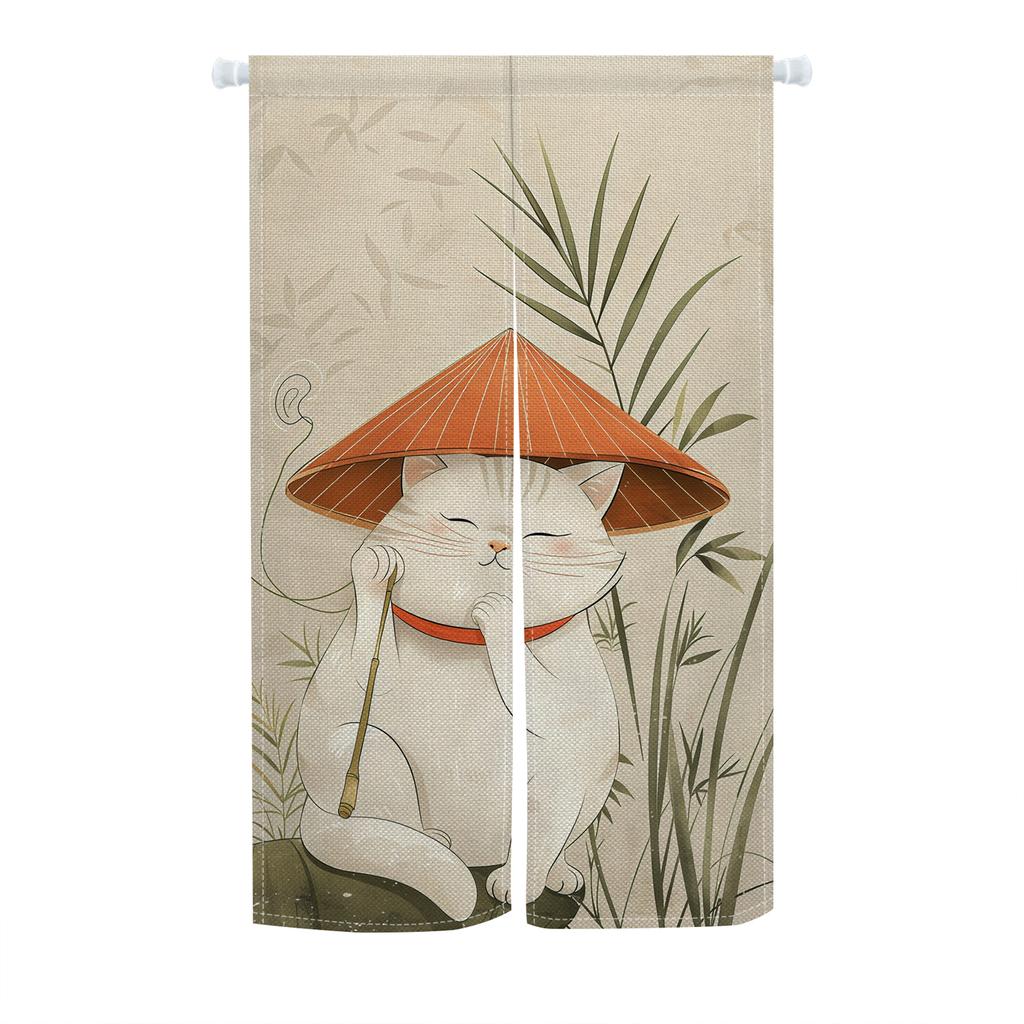 Japanese Style Noren Door Curtains Cute Cat Cherry Blossom Bird Patterns Polyester Doorway Kitchen Entrance Half Curtain For Cooking Area Made Of