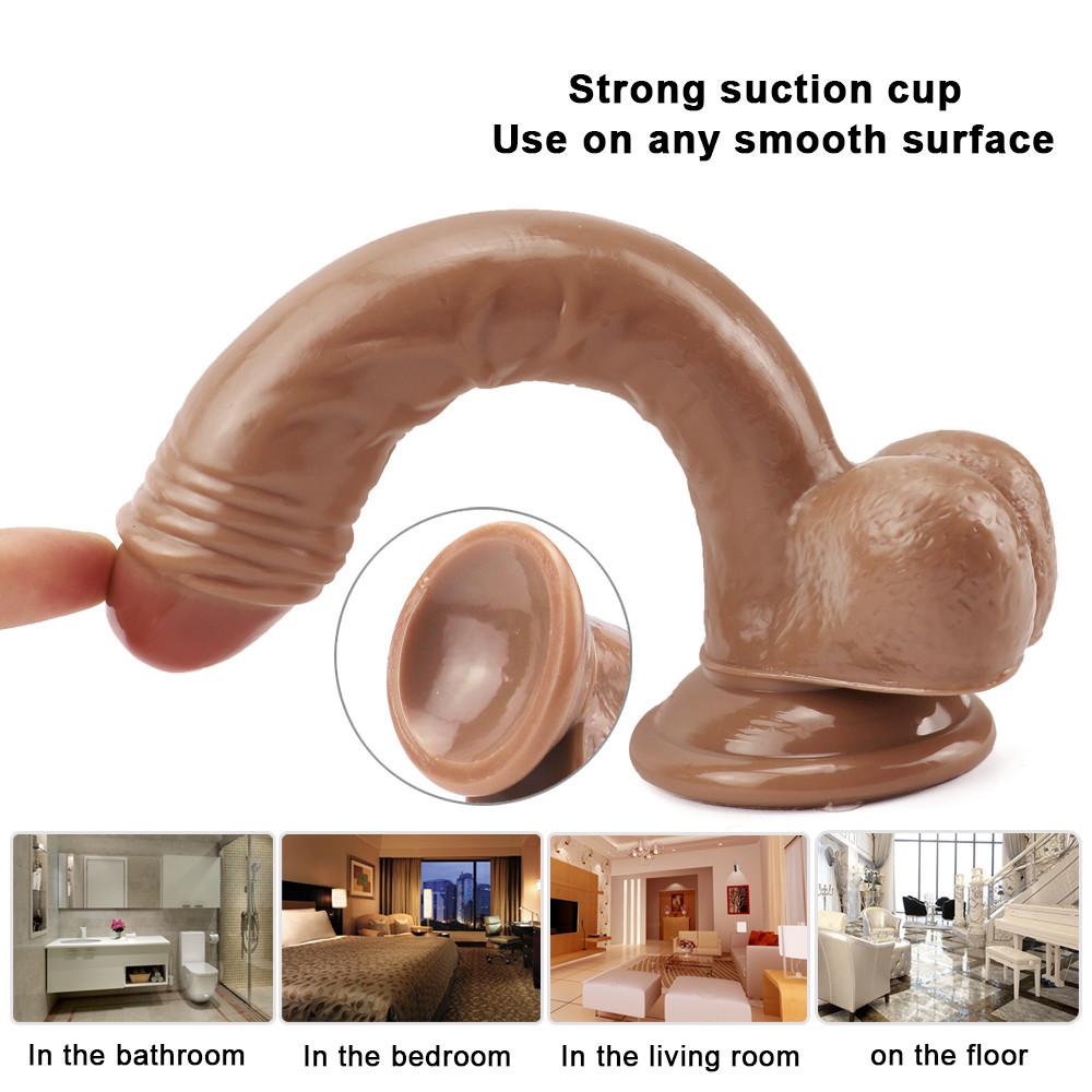 Hnědé dildo na penis realistické s přísavným popruhem Ultra elastický popruh na opasek na velkém dildu Sexy hračky pro ženy pro dospělé