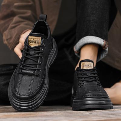 Shoes New Autumn and Winter British Casual Black Leather Shoes Medium Top Sports Platform Martin Boots