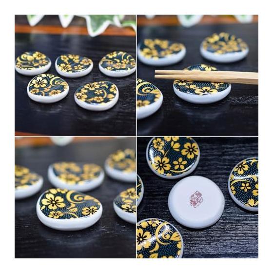Waza No Kura Kutani Ware Chopstick Rests Set of 5, Aotsubu Sakura, Ceramic, Luxury Japanese Tableware, Made In Japan