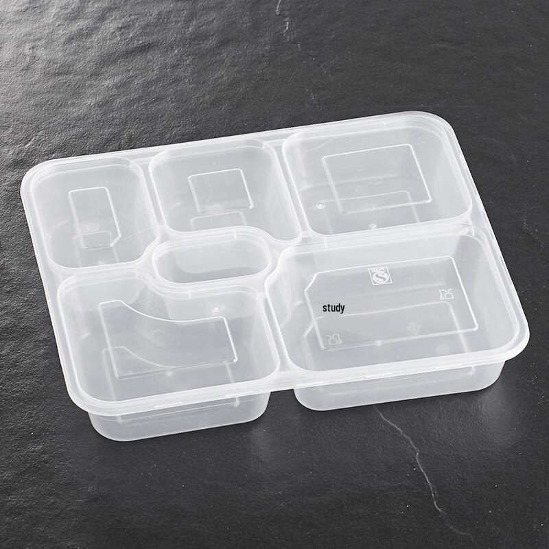 Large 6-Compartment Disposable Plastic Food Container with Lid