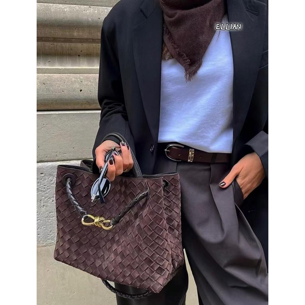 New women's bag frosted leather metal rope buckle leather woven niche simple large-capacity portable shoulder bag