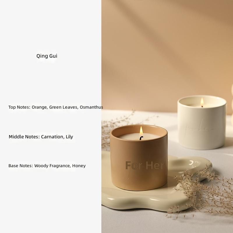Luxury Ceramic Soy Wax Scented Candle High End Home Fragrance Gift Set Plant Essential Oil Aromatherapy Candle for Relaxation Standard&CINNAMON белый