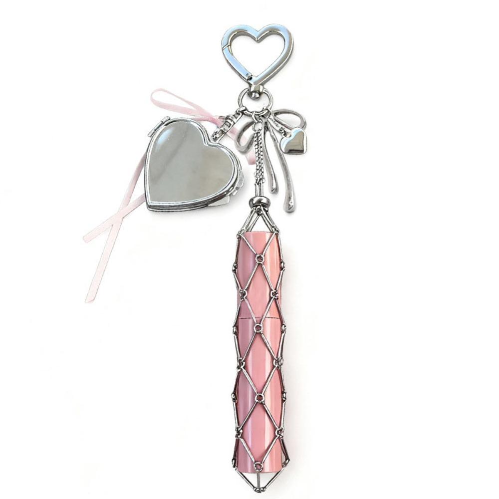 Stainless Steel Metal Net Pocket Lipstick Bag Keychain Interchangeable Charm Bag Accessories Lip Balm Keychain Silver Color