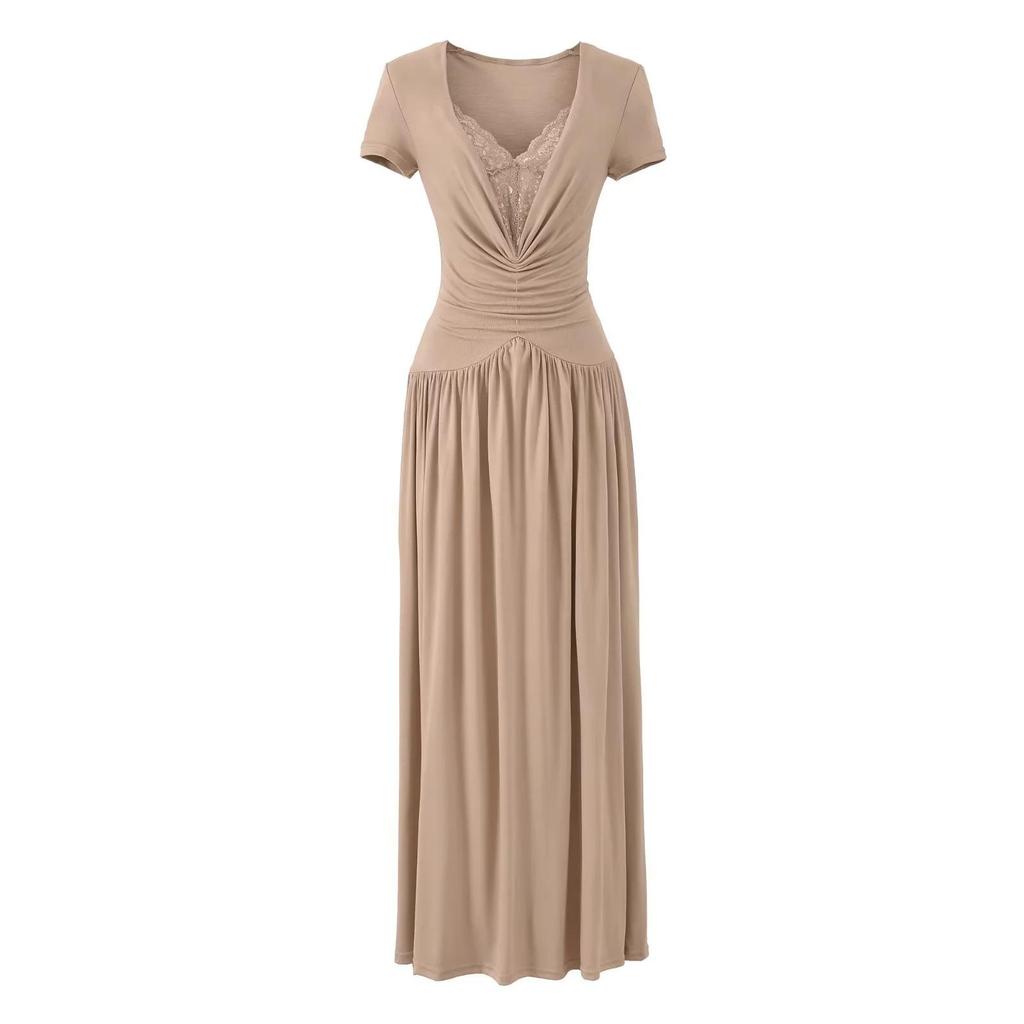 Women's Summer Spicy V-Neck Lace Patchwork Slim-Fit Long Dress