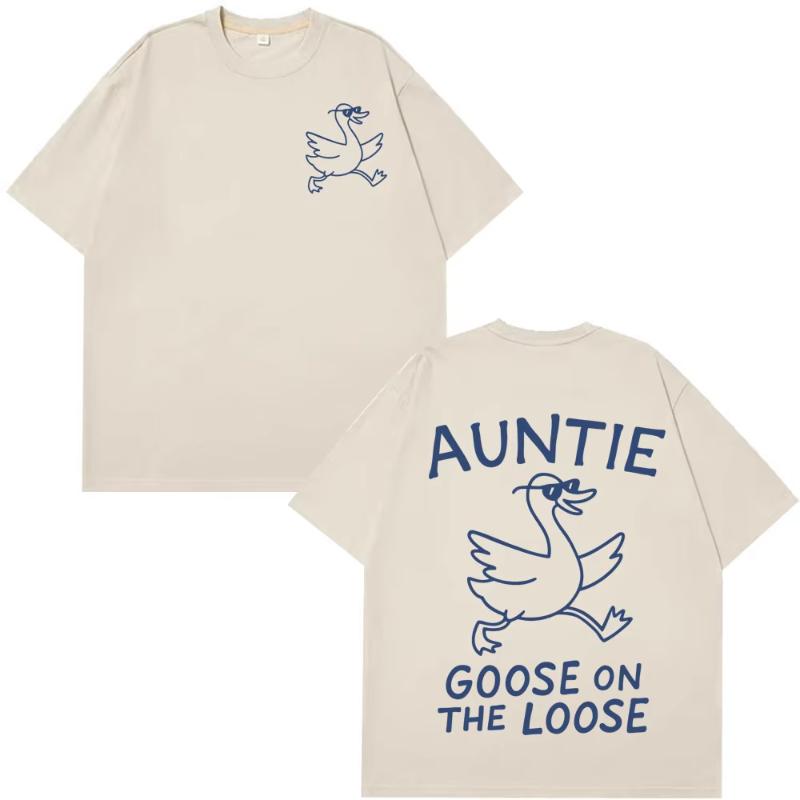 Auntie Goose On The Loose Funny Retro Print Tshirt Unisex Unisex Harajuku Tshirts Shortsleeved Loose Casual Highquality Tshirts