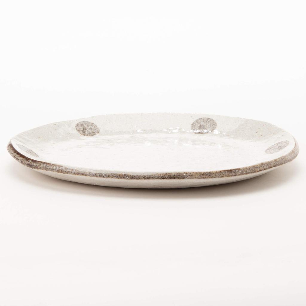 Mino Ware Polka Dot White Karatsu Oval Plate K52025