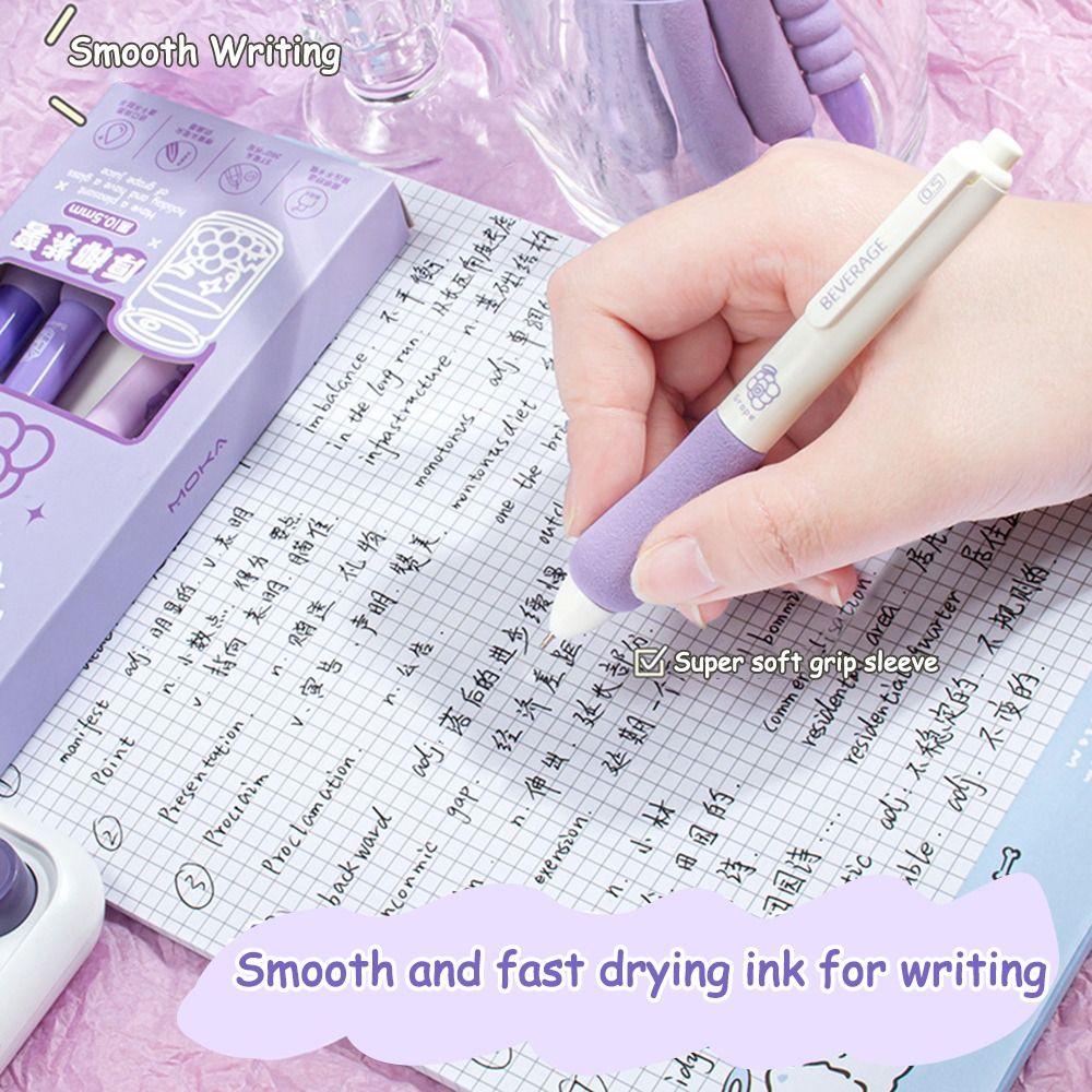 5PCS/Set Soft Grip Black Pen Quick Drying Ballpoint Pen Cartoon Neutral Pen Students