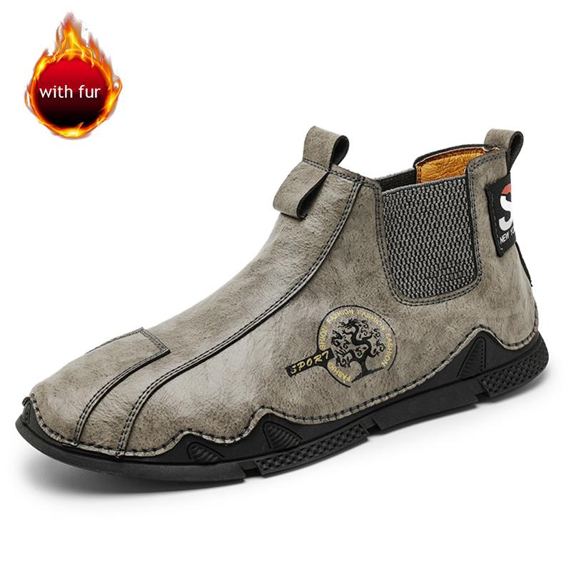 Ručně vyráběné zimní pánské boty Kotníkové boty Street Style Pánské kožené boty Módní Teplé boty s kožíškem