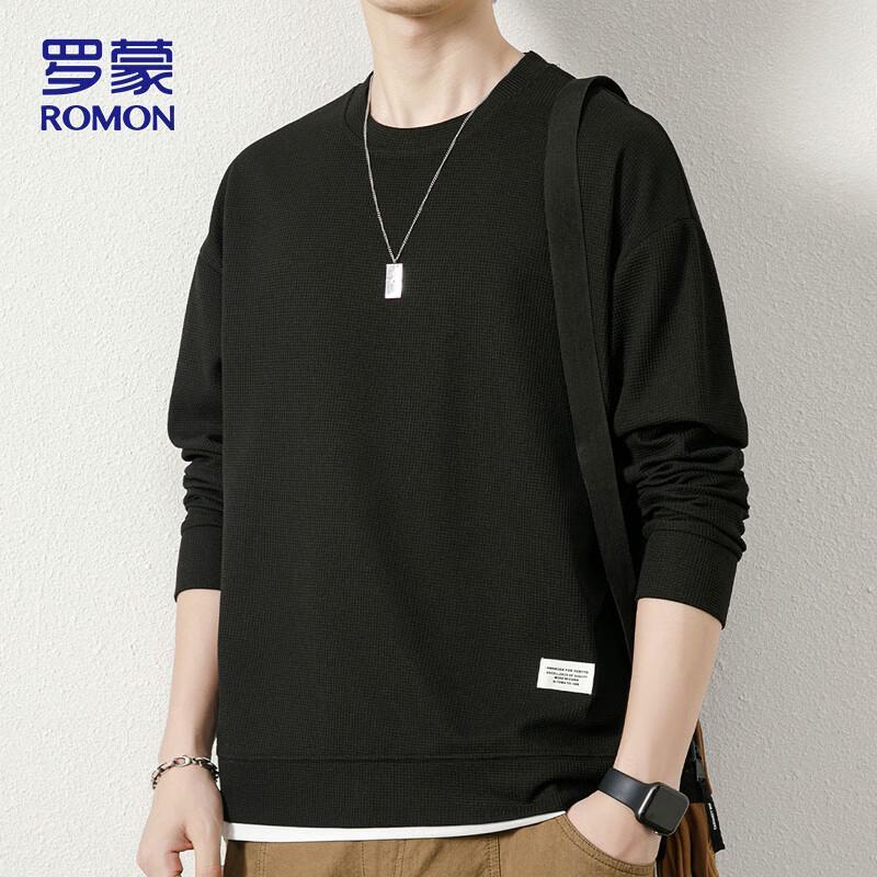 ROMON Men's Long Sleeve Round Neck Casual Top