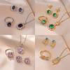 Light Luxury Geometric Zircon Jewelry Set Stainless Steel Pendant Necklace Ring Earrings Party Gifts For Women Girls