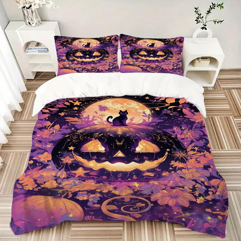 3pcs Halloween Pumpkin Print Cover Set Ultra Soft, Breathable, and Comfortable Bedding with Stylish Design for Bedroom and Guest Room Decor 1 Cov