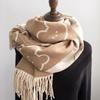 New Thick Tassel Scarf for Women Cat Print Imitation Cashmere Shawl Sun Protection Autumn and Winter Windproof Scarf