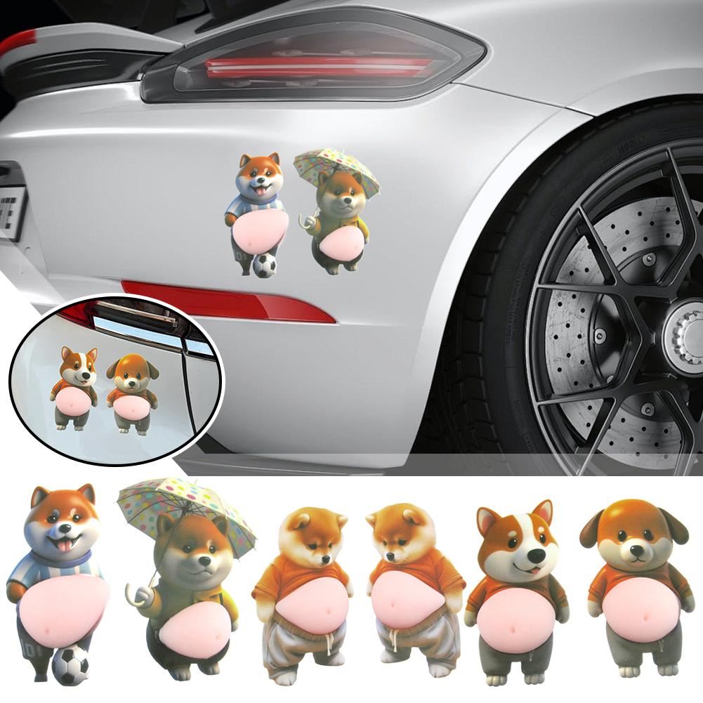 2/6Pcs 3D Shiba Inu Silicone Belly Bumper Stickers - Super Soft Anti-Collision, Car & Home Decor Protective Stickers