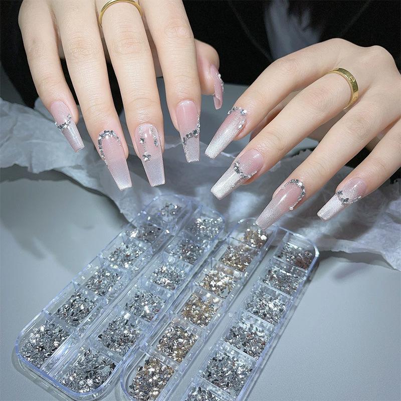 Mix 3D Flatback Nail  12 Grids Mini  Diamonds For Nail Art Glitter Charm Decorative Diy Manicure Art Accessor