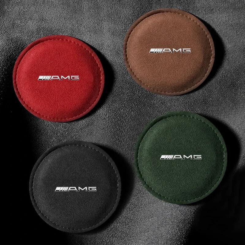 FA9Car Cup Holder Pad PU Leather Slot Non-slip Coaster Mat Car Accessories Stickers For Mercedes Benz C63 W117 Cla45 W205 W212 E63