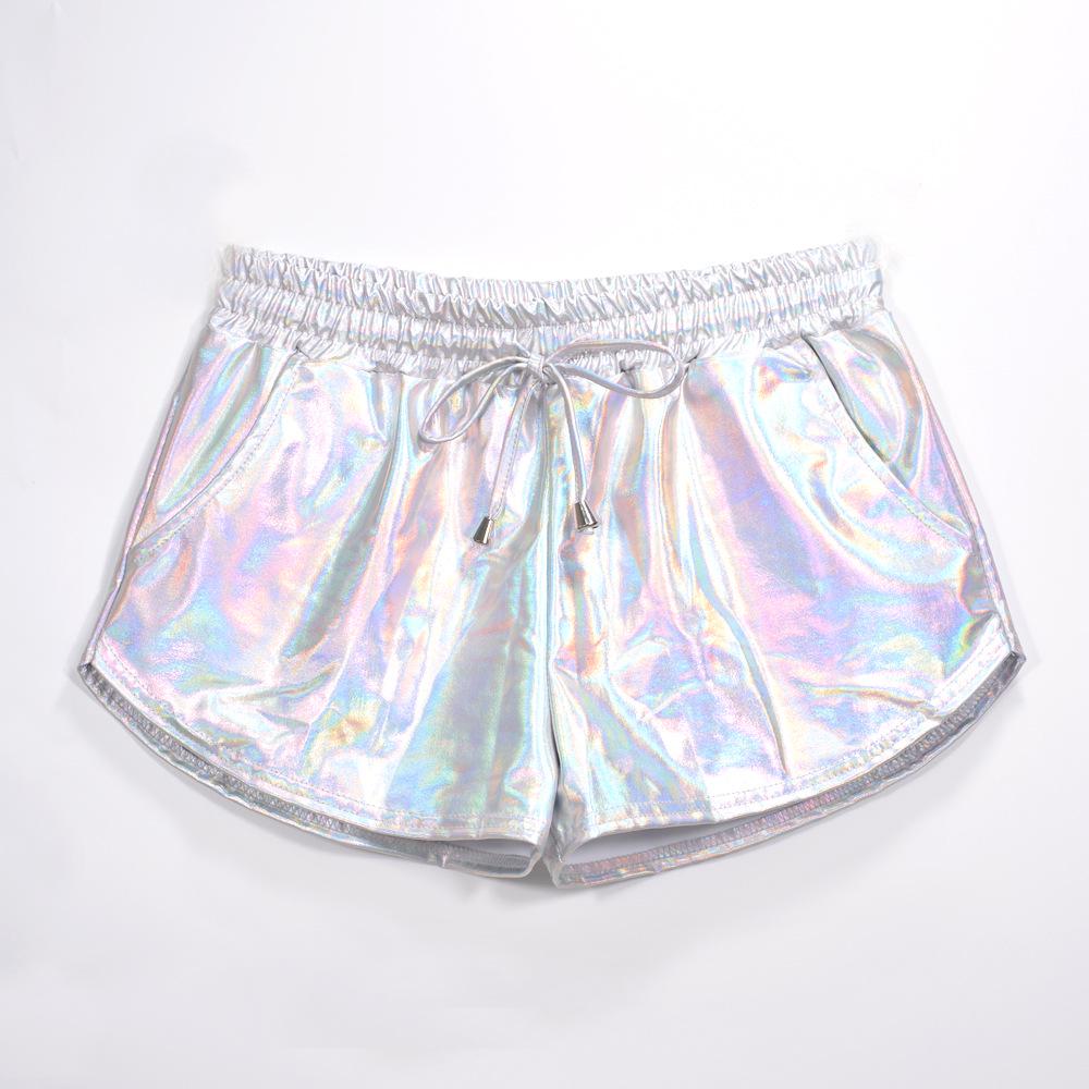 Dámské kovové lesklé šortky Běžecký jogger Jóga Disco Dance Hot Kalhoty Stahovací šňůrka v pase Outfity Krátké kalhoty