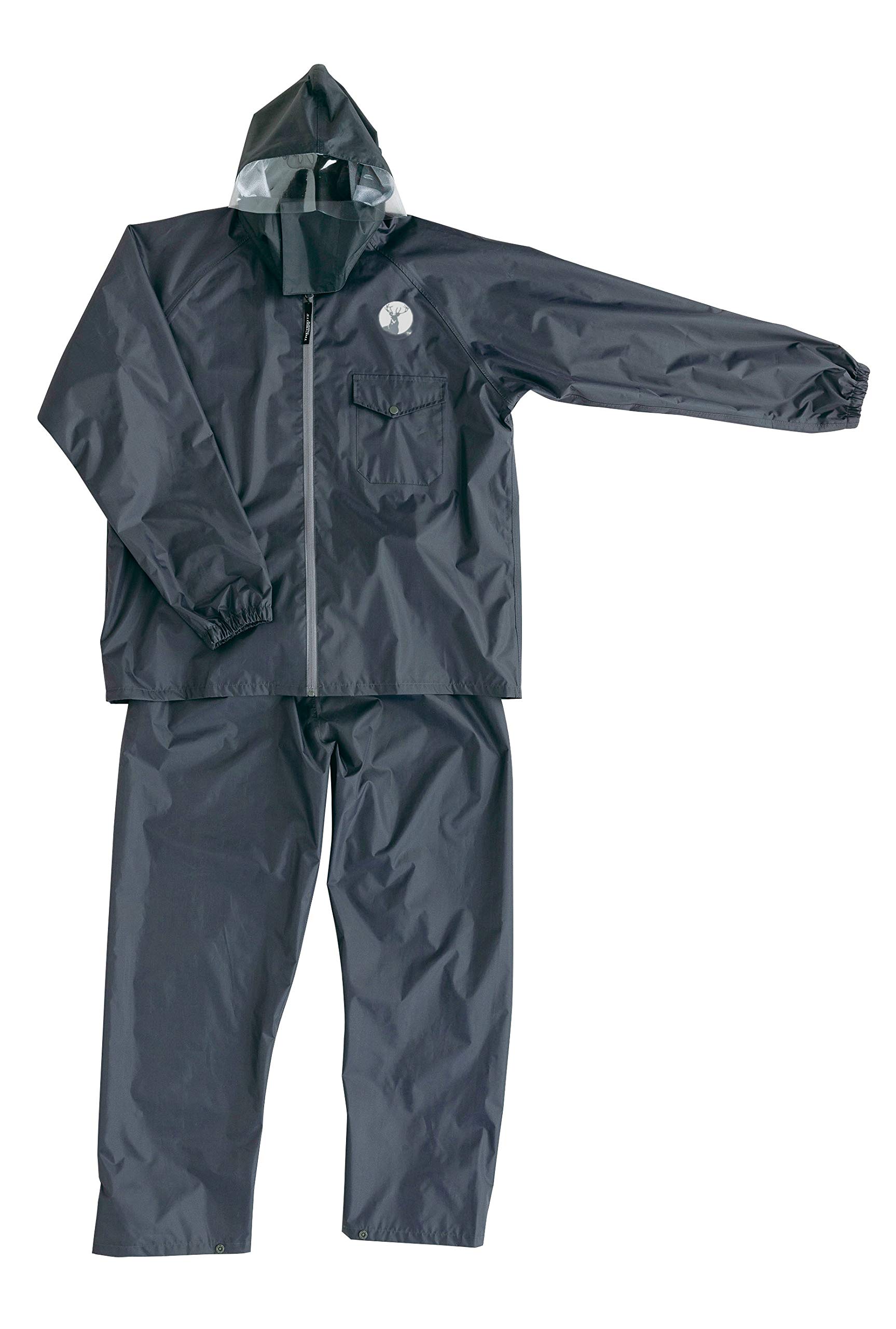 

[CAPTAIN STAG] Мужской дождевик UX-2607, Прочный водонепроницаемый комплект куртка и брюки, Дождевая одежда серии CS, Угольный, Размер L