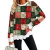 Women's Casual Christmas Print Sweatshirt Top with Scalloped Wavy Hem and Crewneck