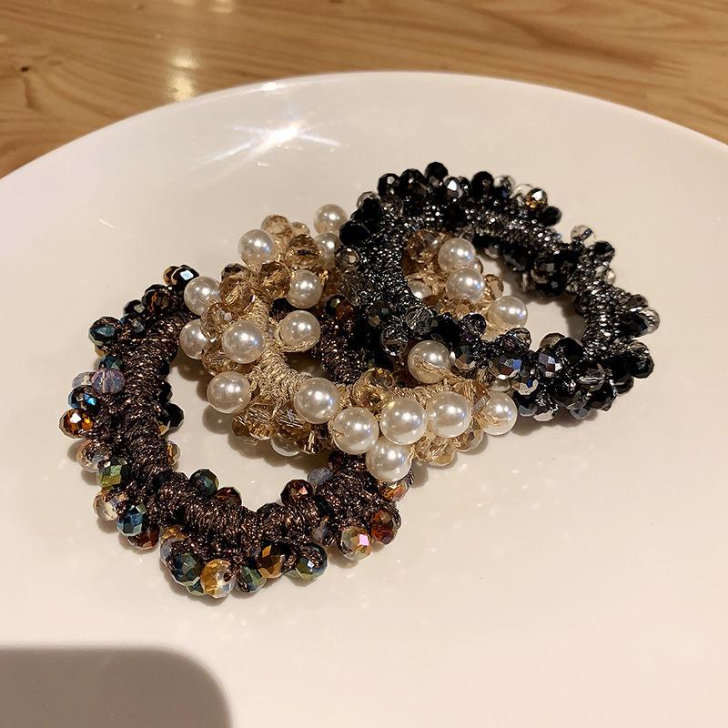 Haargummi mit Perlen und Kristallen im koreanischen Promi-Stil: Vielseitiges, einfaches Gummiband für Pferdeschwänze