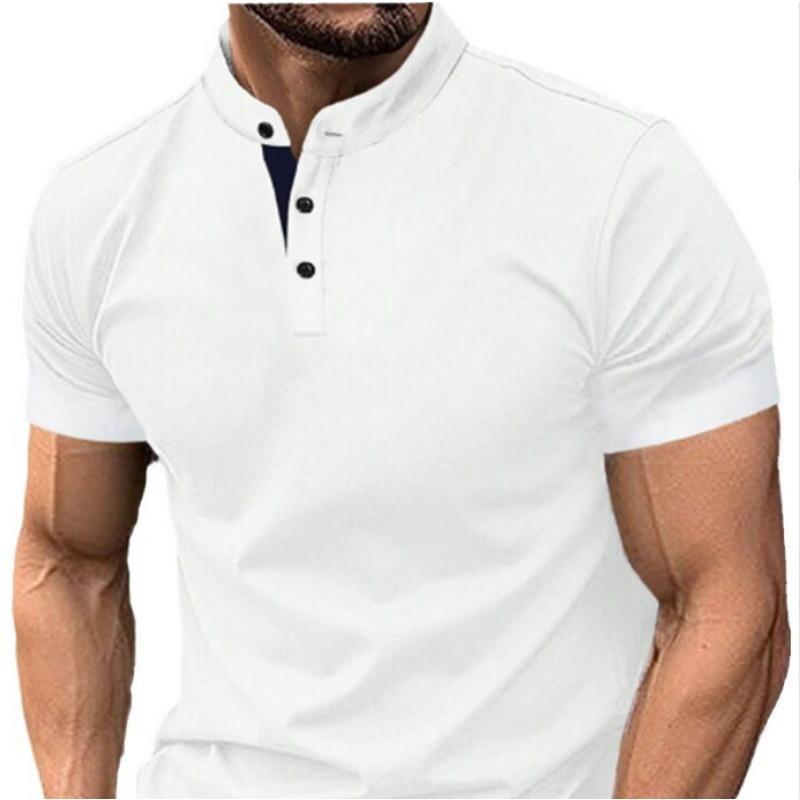Mens Casual Stand Collar Short Sleeve Henley T Shirt M белый
