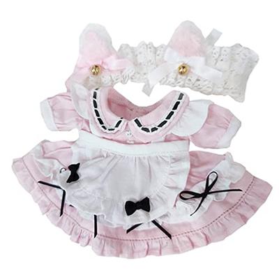 Niannyyhouse 20cm Plush Doll Clothes, Cotton Doll Clothes Set (Headband, Dress, Apron, 3-Piece Set) with Cat Ears, Maid Suit Skirt, and Baby Doll Clot