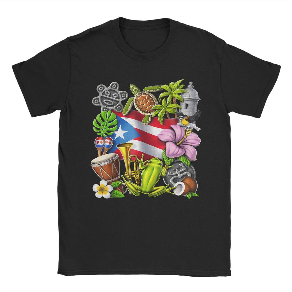 Coqui Frog Puerto Rico Flag Puerto Rican TShirt for Men Round Neck Cotton T Shirt  Short Sleeve Tee Shirt Big Size Clothing