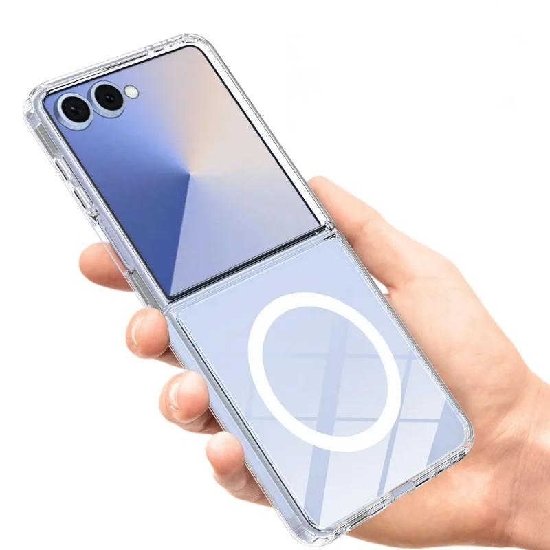 For Samsung Galaxy Z Flip7 5G Clear Case Compatible with MagSafe WANLONFENG LM2 Series Phone Cover (Big Lens Hole)