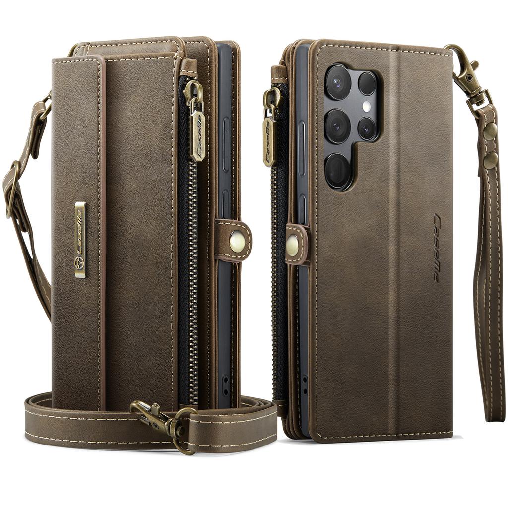 For Samsung Galaxy S23 Ultra Case CASEME C39 RFID Blocking Zipper Wallet Stand Leather Cover with Strap