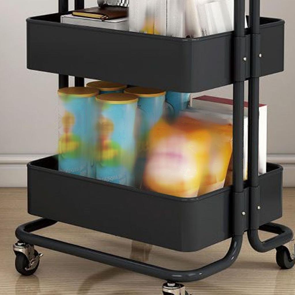 3 Tier Rolling Cart Minimalist Style Sturdy Carbon Steel Mobile Utility Cart for Kitchen Bathroom Living Room Bedroom