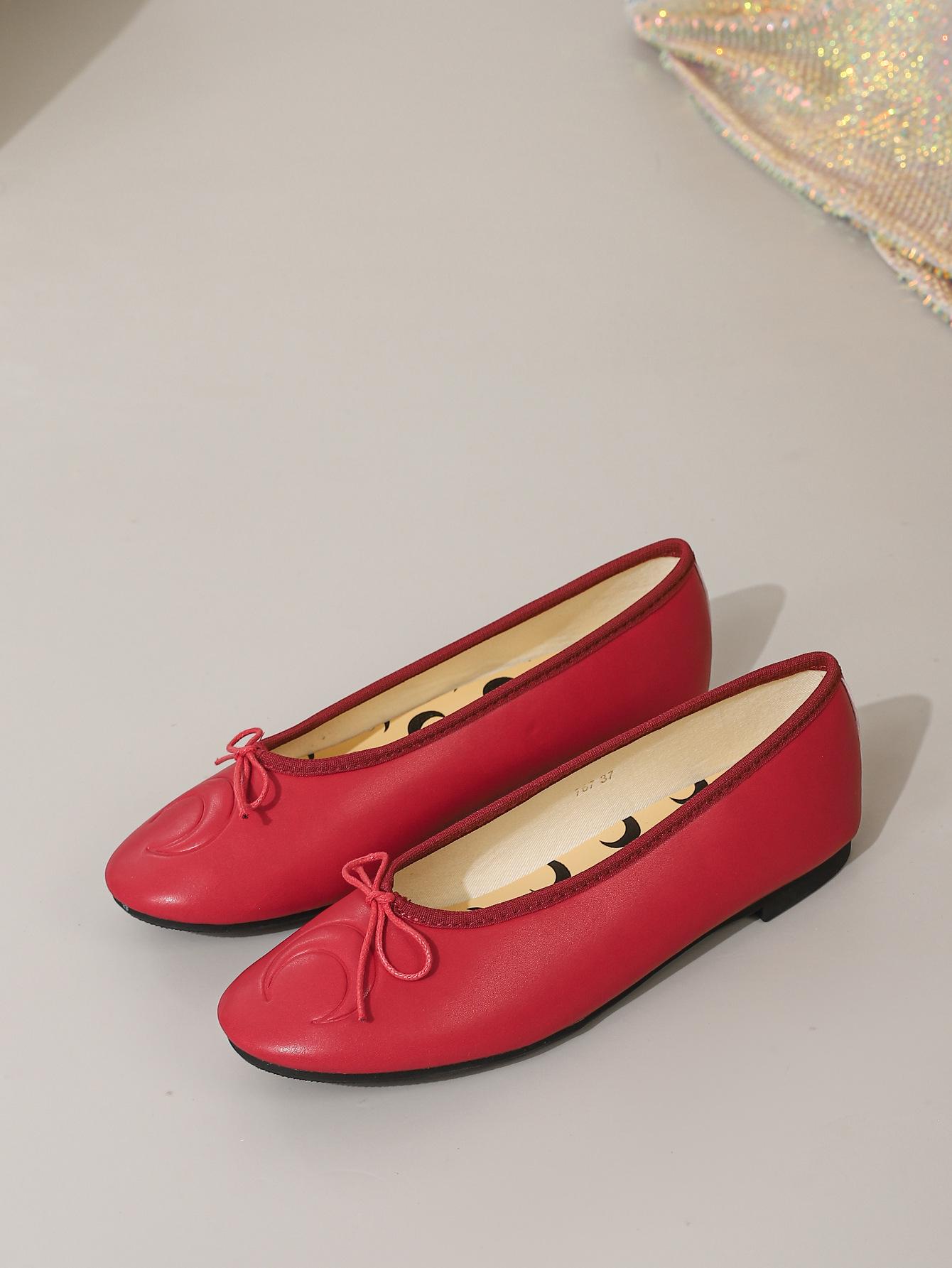 

Нишевые туфли-лодочки с полумесяцем и бантом, женские балетки на плоской подошве 41 красный