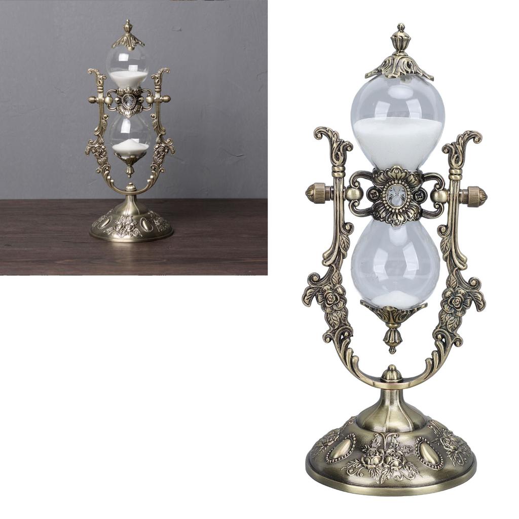 Sand Timer With Stand Vintage 15 Min Engraving Embossed Golden Hourglass Timer for Shelf Decor