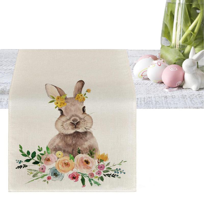 Easter Bunny Table Runners Cute Easter Bunny Tablecloth Long Linen Farmhouse Dining Table Decoration Dinner Party Supplies