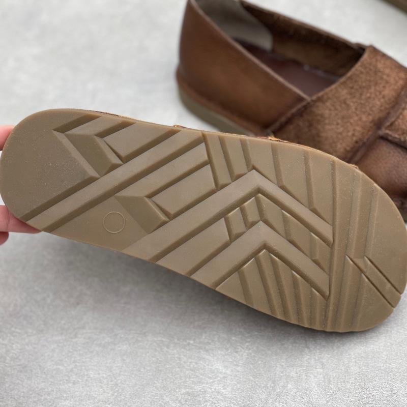 Johnature Handmade Loafers Genuine Leather Flats Retro Round Toe Soft Soled Cowhide Women's Slip-on Shoes