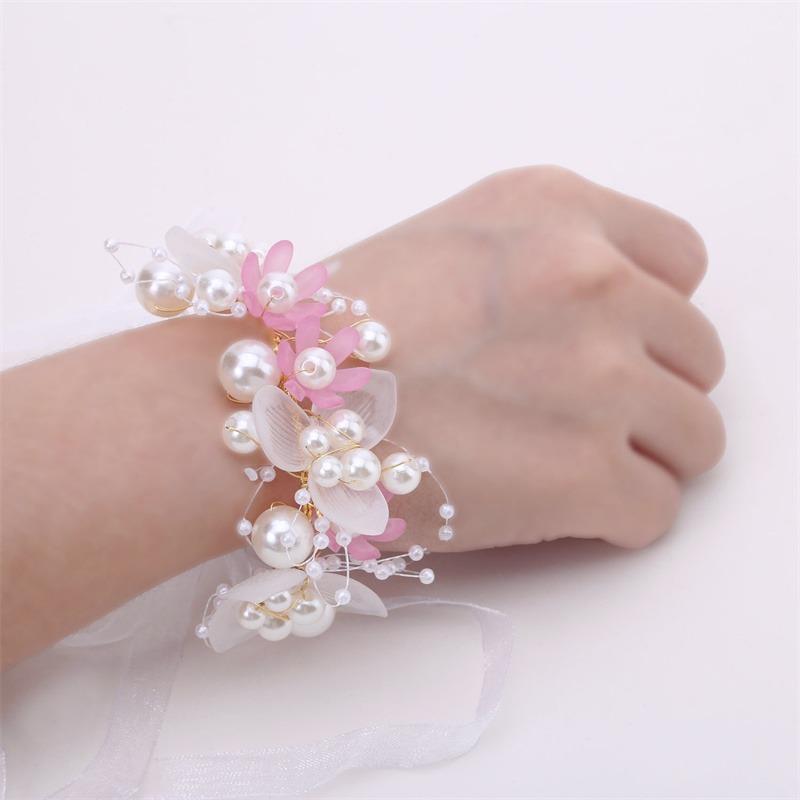 Fiore da Polso Perle Artificiali Damigella Bambini Fiore Mano Matrimonio Sposa Bella Braccialetti Matrimonio Ragazze Romantico