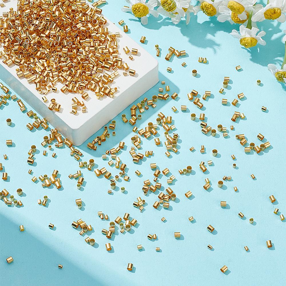 1set 1500pcs 3 Colors Brass Crimp Beads Cadmium Free & Lead Free Tube Golden 1.5~2.5x1.5~2.5mm Hole: 1~2mm 500pcs/style