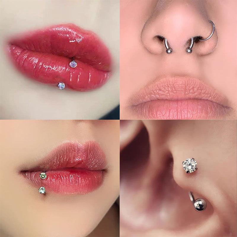 2Pcs 6/8/10/12mm Stainless Steel Zircon Piercings Earrings Horseshoe Ring Piercing Nose Ear Belly Rings Body Jewelry For Women
