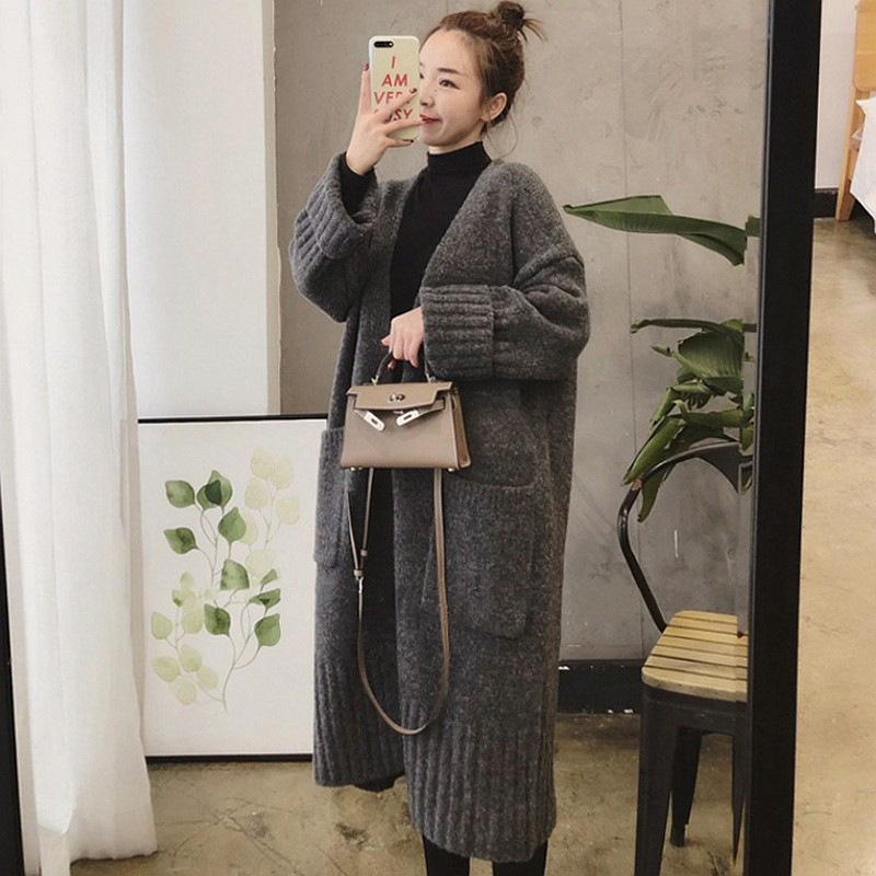 Autumn Winter Knitted Cardigan Women Sweater Jacket Elegant Vintage Loose Long Outerwear Maxi Y2k Sweater Coat Soft Jacket