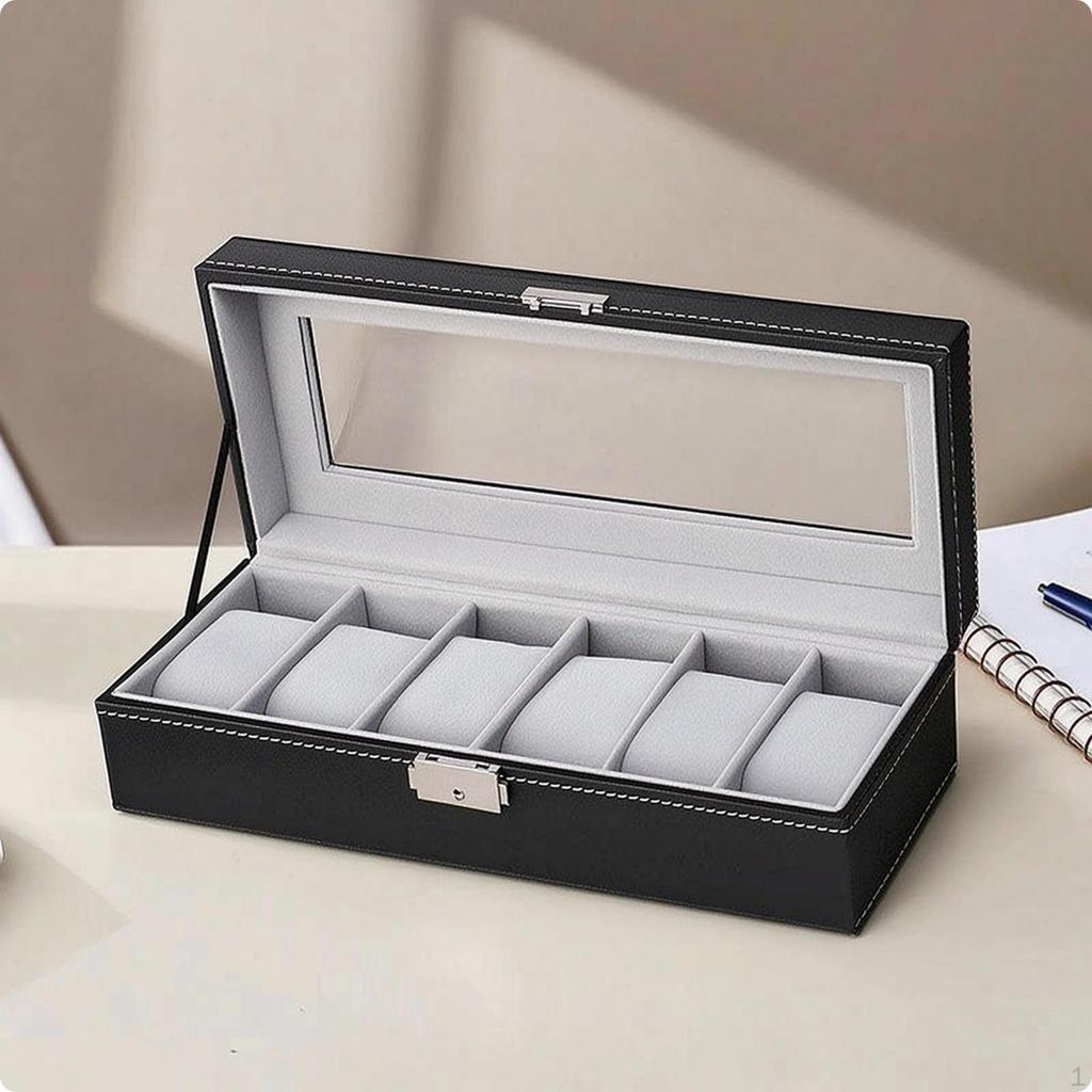 Watch Box 6Slot Display PU Leather for Collectors, Dresser, Retail Counter