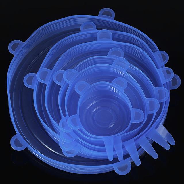 6PCS Adaptable Lid Silicone Cover Food Caps Elastic Stratchy Fresh Microwave Lids Stretch Silicone Cover for Kitchen Accessories