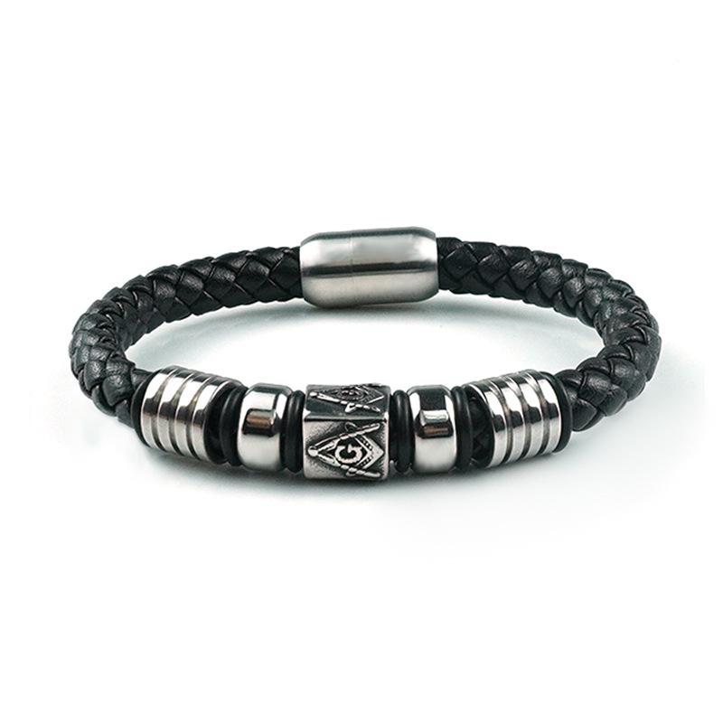 Meier Men s leather bracelet - stylish european & american masonic magnet titanium steel cowhide cord bracelet
