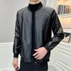 Men's Faux Leather Jacket Slim Fit Zipper Closure Jacket with Baseball Uniform Collar Autumn Winter Warm Jacket for Sports Office Party
