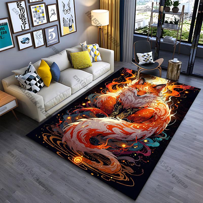 Mystical fiery fox spirit carpet Yoga living room room decor children's crawling mat doormat area rug games mat